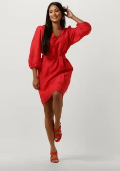 rode jansen amsterdam mini jurk ff517 dress 3/4 puffed sleeve v-neck