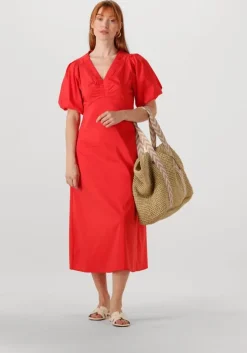 rode neo noir maxi jurk illana poplin dress