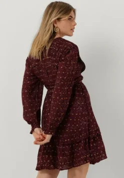 rode scotch & soda mini jurk long sleeved lurex jacquard ruffle dress with v-neck