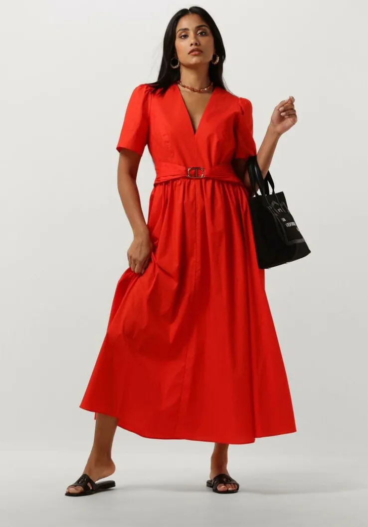 rode twinset milano midi jurk woven dress