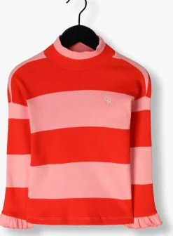 roze carlijnq trui stripes red+pink - turtleneck longsleeve ruffled