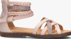 roze omoda platte sandalen pommelien