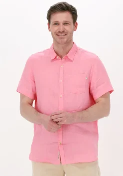 roze scotch & soda casual overhemd regular fit garment-dyed linen shortsleeve shirt