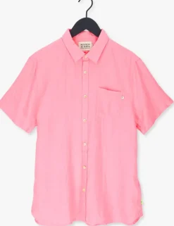 roze scotch & soda casual overhemd regular fit garment-dyed linen shortsleeve shirt