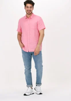 roze scotch & soda casual overhemd regular fit garment-dyed linen shortsleeve shirt