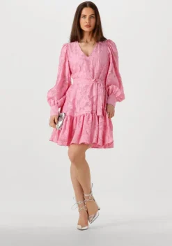 roze selected femme mini jurk slfcalli-sadie ls short v-neck dress ff