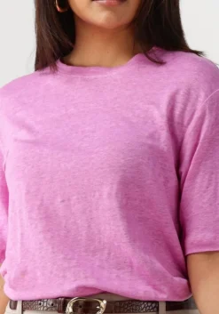 roze selected femme t-shirt slfvilja linen ss tee