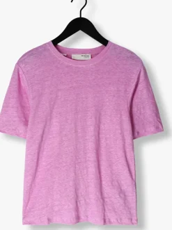 roze selected femme t-shirt slfvilja linen ss tee