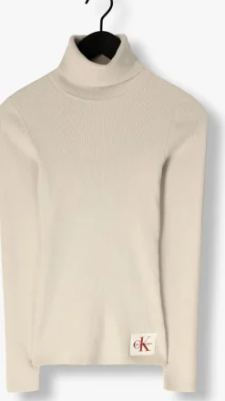 taupe calvin klein coltrui woven label roll neck
