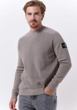 taupe calvin klein sweater monologo badge sweater