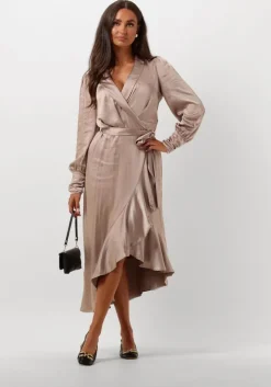 taupe notre-v midi jurk nv-dorissa satin dress