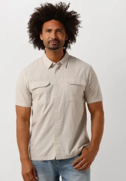 taupe pure path casual overhemd seersucker shortsleeve shirt with chest pockets