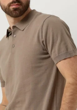 taupe pure path polo knit polo with chestprint