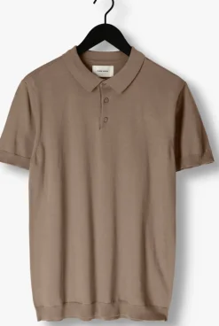 taupe pure path polo knit polo with chestprint