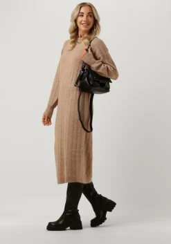 taupe selected femme midi jurk glowie ls knit o-neck dress