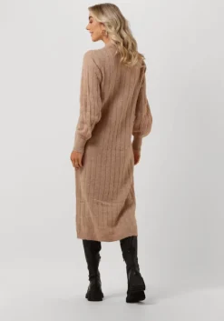 taupe selected femme midi jurk glowie ls knit o-neck dress