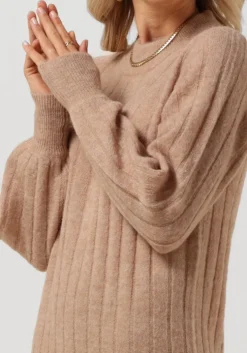 taupe selected femme midi jurk glowie ls knit o-neck dress