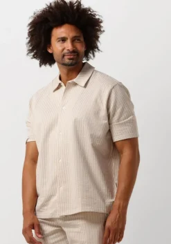 taupe selected homme casual overhemd slhrelaxben seersucker ss jersey shirt