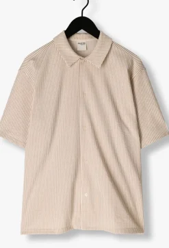 taupe selected homme casual overhemd slhrelaxben seersucker ss jersey shirt
