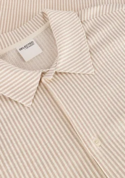 taupe selected homme casual overhemd slhrelaxben seersucker ss jersey shirt