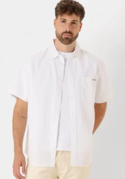 witte calvin klein casual overhemd linen cotton s/s shirt
