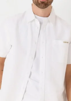 witte calvin klein casual overhemd linen cotton s/s shirt