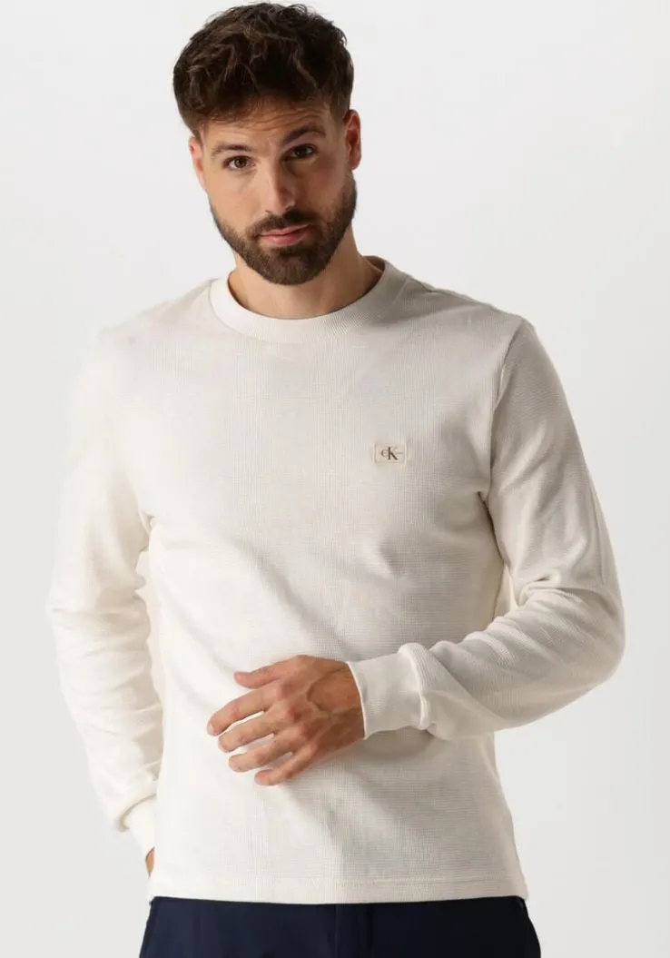 witte calvin klein trui woven label waffle ls tee