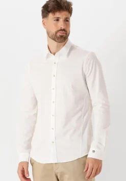 witte cast iron casual overhemd long sleeve shirt twill jersey 2 tone