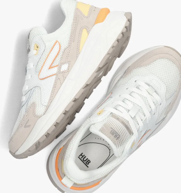 witte hub lage sneakers grid-w