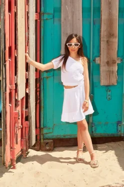 witte indian blue jeans mini jurk off shoulder dress