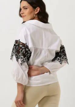 witte jansen amsterdam blouses cv777 cotton voile blouse with black/white lace detail 3/4 sleeve