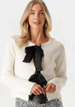 witte object vest objparvi sateen bow knit cardigan