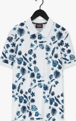 witte scotch & soda casual overhemd printed pique polo in organic cotton