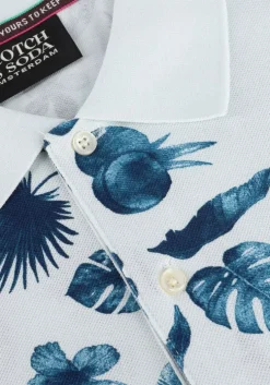 witte scotch & soda casual overhemd printed pique polo in organic cotton