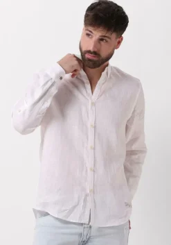 witte scotch & soda casual overhemd linen shirt with roll-up