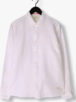 witte scotch & soda casual overhemd linen shirt with roll-up