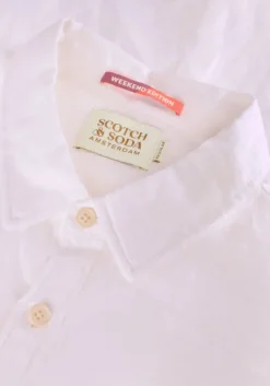 witte scotch & soda casual overhemd linen shirt with roll-up