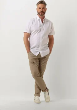 witte selected homme casual overhemd slhslimnew-linen shirt ss classic