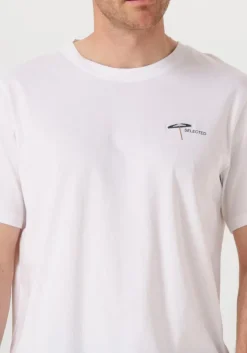 witte selected homme t-shirt slhaspen emb ss o-neck tee