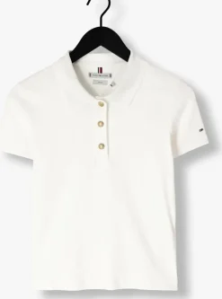 witte tommy hilfiger t-shirt slim gold button polo ss