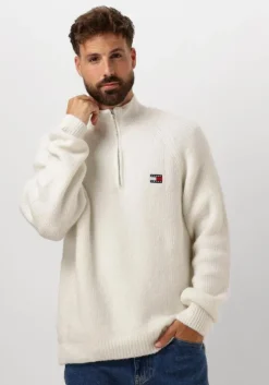 witte tommy jeans trui tjm reg 1/4 zip raglan badge