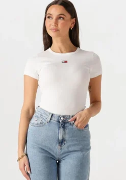 witte tommy jeans t-shirt twj slim badge rib tee
