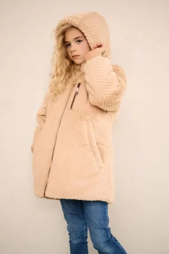 zand nono teddy jas baybee reversible mid long hooded jacket