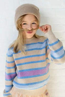 zand nono trui k-soft girls striped knitted sweater sand