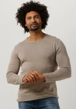 zand pure path trui flat knitted shirt with small logo on chest