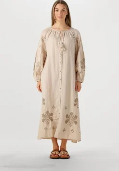 zand summum maxi jurk long dress linen heavy embroidery