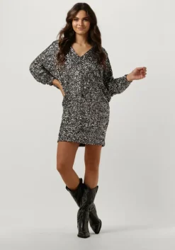 zilveren access mini jurk sequin mini dress with v necklin