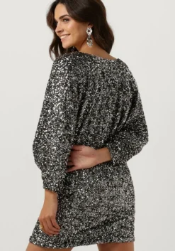 zilveren access mini jurk sequin mini dress with v necklin