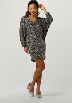 zilveren access mini jurk sequin mini dress with v necklin