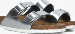 zilveren birkenstock slippers arizona met shine
